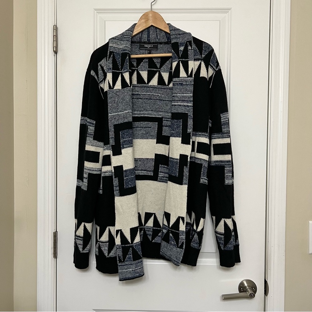 Oversized Southwestern Aztec Geometric Patterned Cardigan Sweater